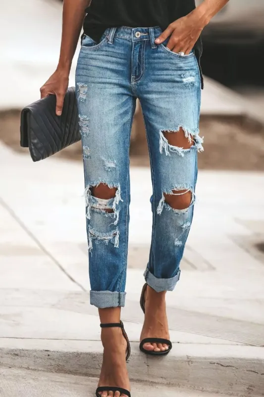 Distressed Straight Leg Jeans sold by Charming Charlie