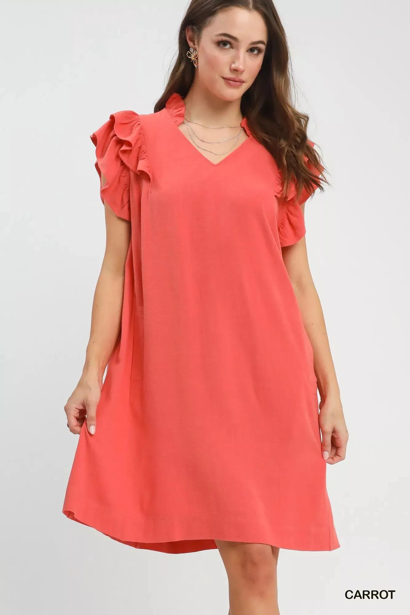 Umgee Linen Flutter Sleeve Shift Dress with Pockets sold by Charming Charlie