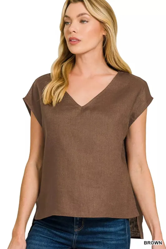 Zenana Linen V-Neck Sleeveless Top sold by Charming Charlie