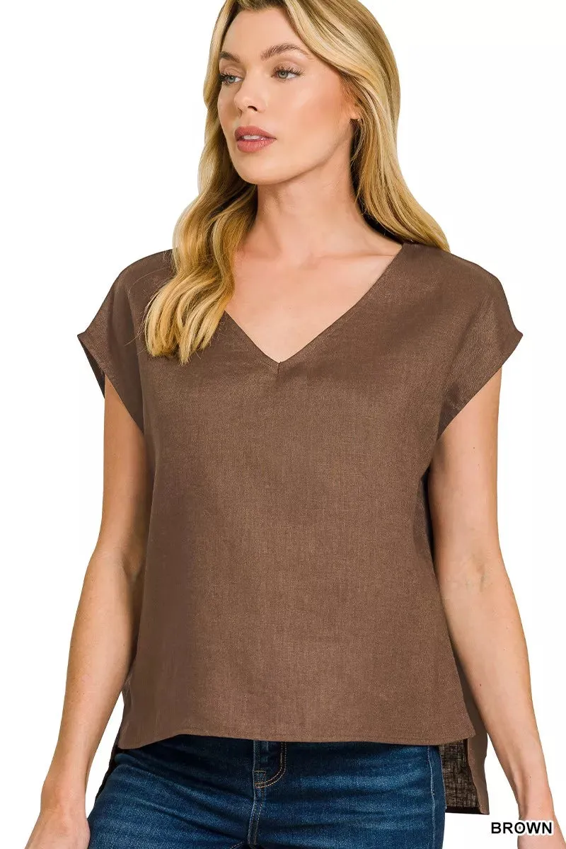 Zenana Linen V-Neck Sleeveless Top sold by Charming Charlie