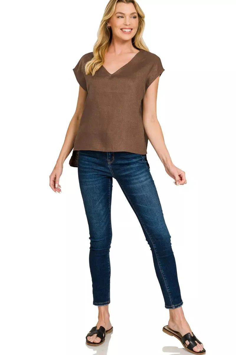 Zenana Linen V-Neck Sleeveless Top sold by Charming Charlie product image thumbnail 3