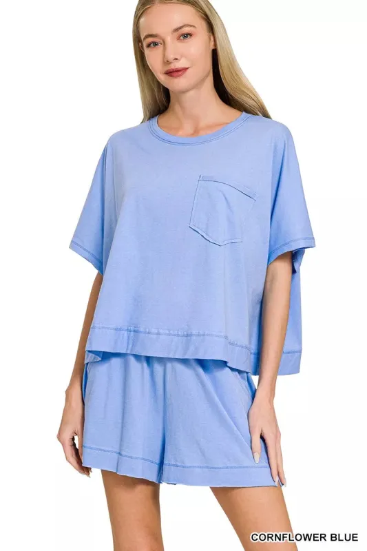 Zenana Exposed Seam Boxy Top & Shorts Set sold by Charming Charlie