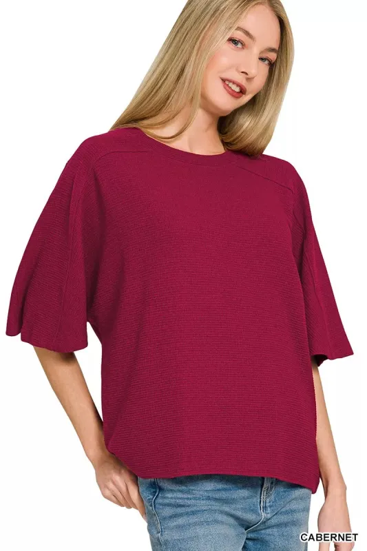 Zenana Double Knit Short Sleeve Top sold by Charming Charlie