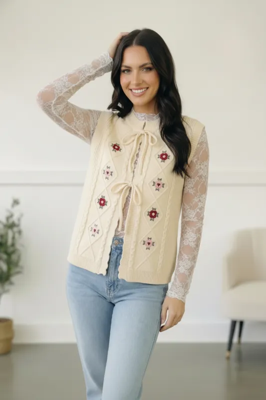 Sweetheart Stitch Embroidered Vest sold by Charming Charlie