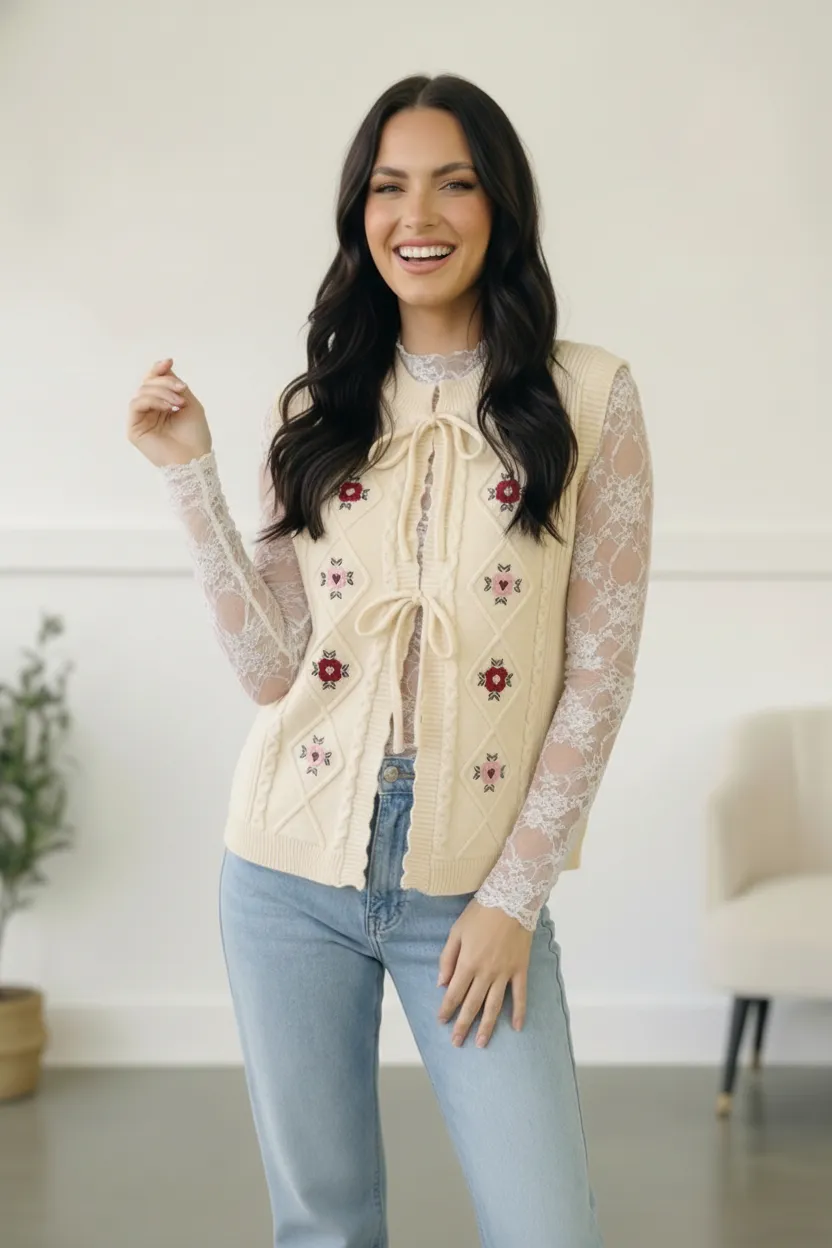 Sweetheart Stitch Embroidered Vest sold by Charming Charlie product image thumbnail 3