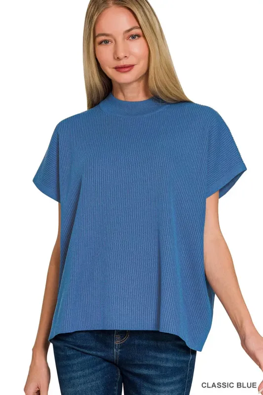 Zenana Viscose Mock Neck Short Sleeve Boxy Sweater sold by Charming Charlie