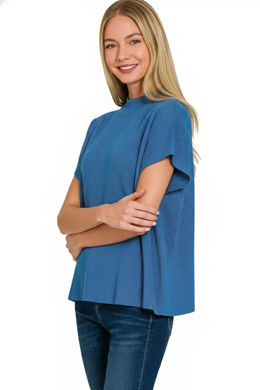 Zenana Viscose Mock Neck Short Sleeve Boxy Sweater sold by Charming Charlie product image thumbnail 2