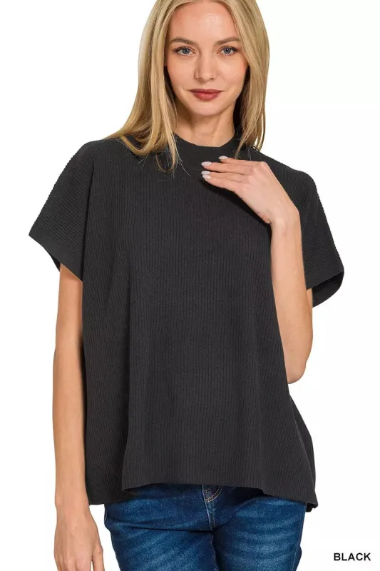 Zenana Viscose Mock Neck Short Sleeve Boxy Sweater sold by Charming Charlie