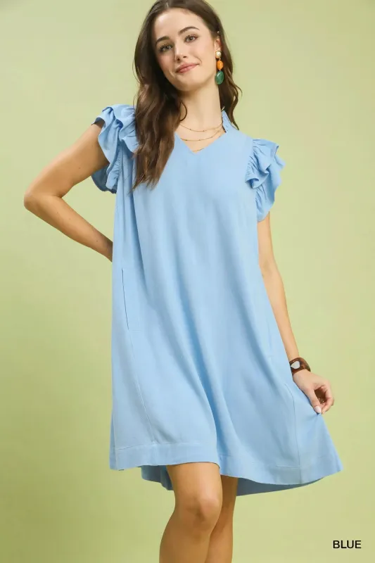 Umgee Linen Flutter Sleeve Shift Dress with Pockets sold by Charming Charlie