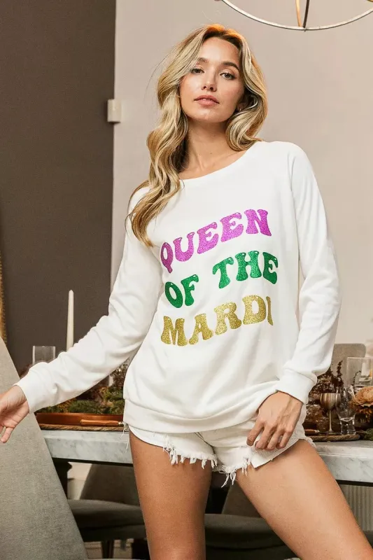 BiBi Queen Of Mardi Glitter Print Mardi Gras Sweatshirt made by Trendsi