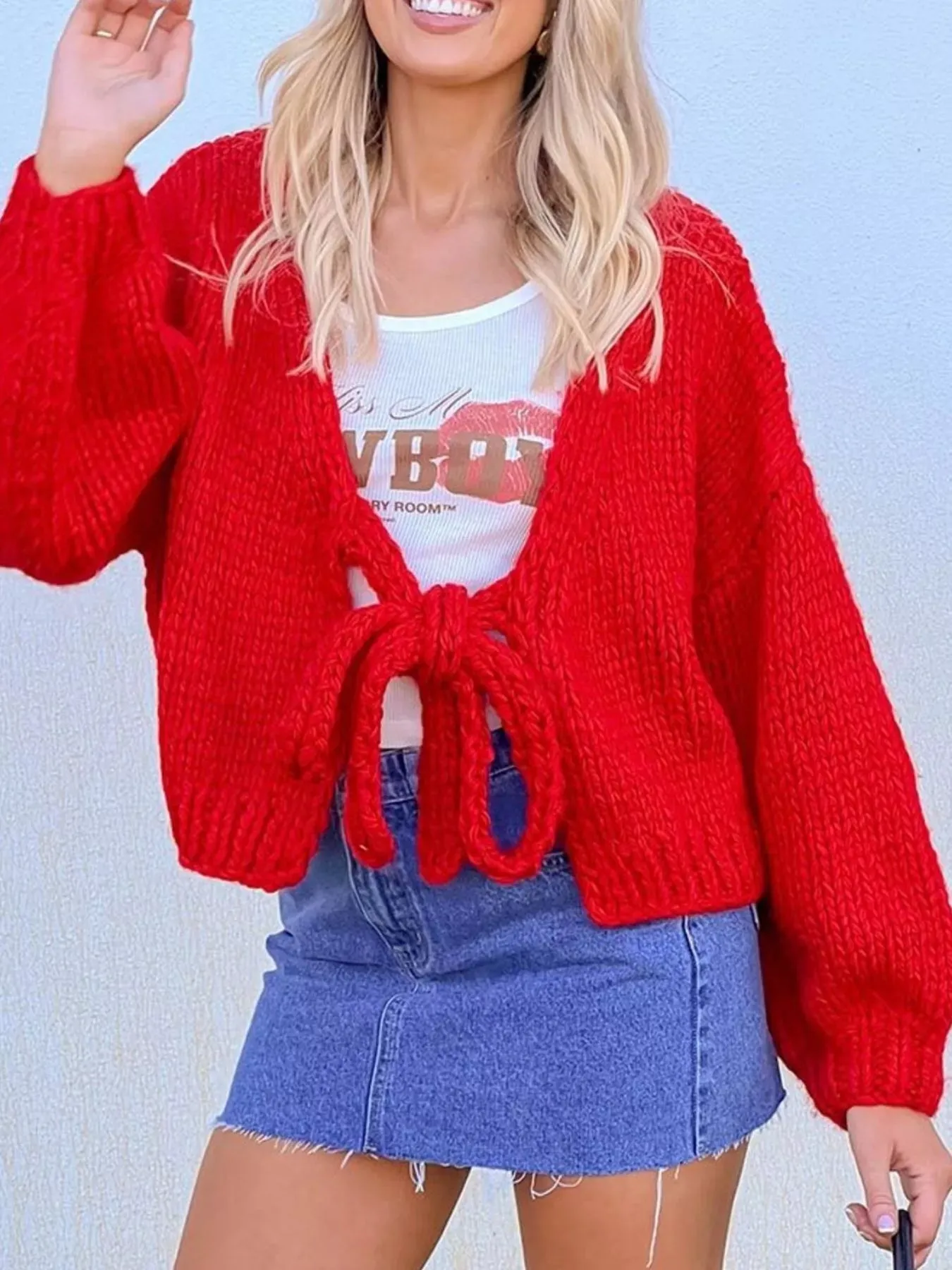 Chunky Knit Tie-Front Cardigan sold by Charming Charlie product image thumbnail 2