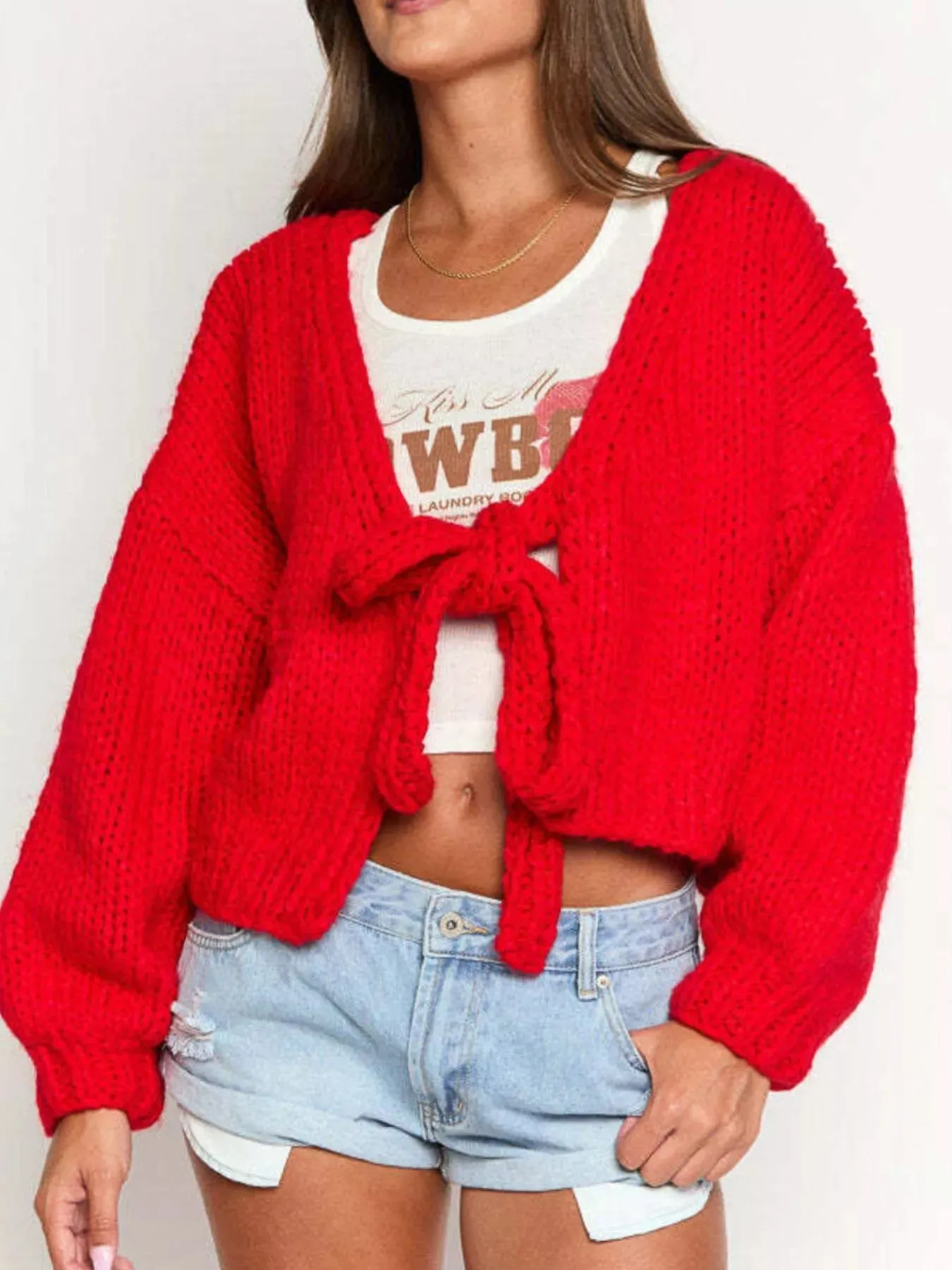 Chunky Knit Tie-Front Cardigan sold by Charming Charlie