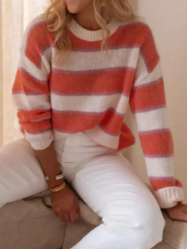 Striped Round Neck Dropped Shoulder Sweater sold by Charming Charlie