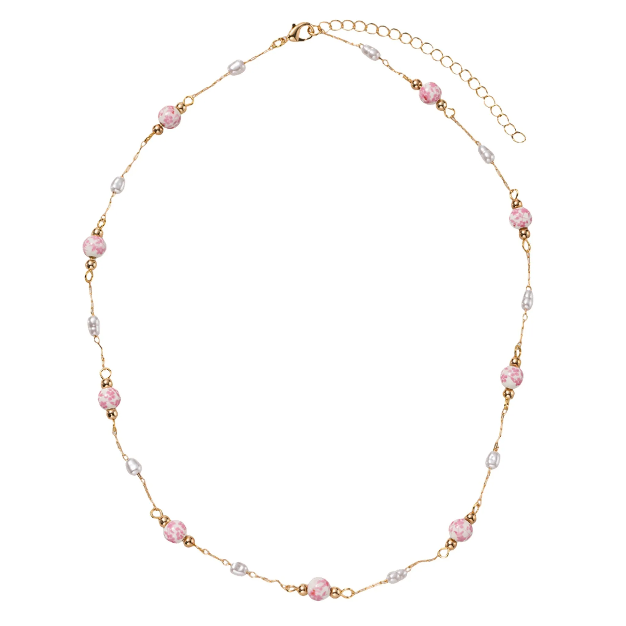 Pink Floral Bead and Pearl Stations Paperclip Necklace sold by Charming Charlie