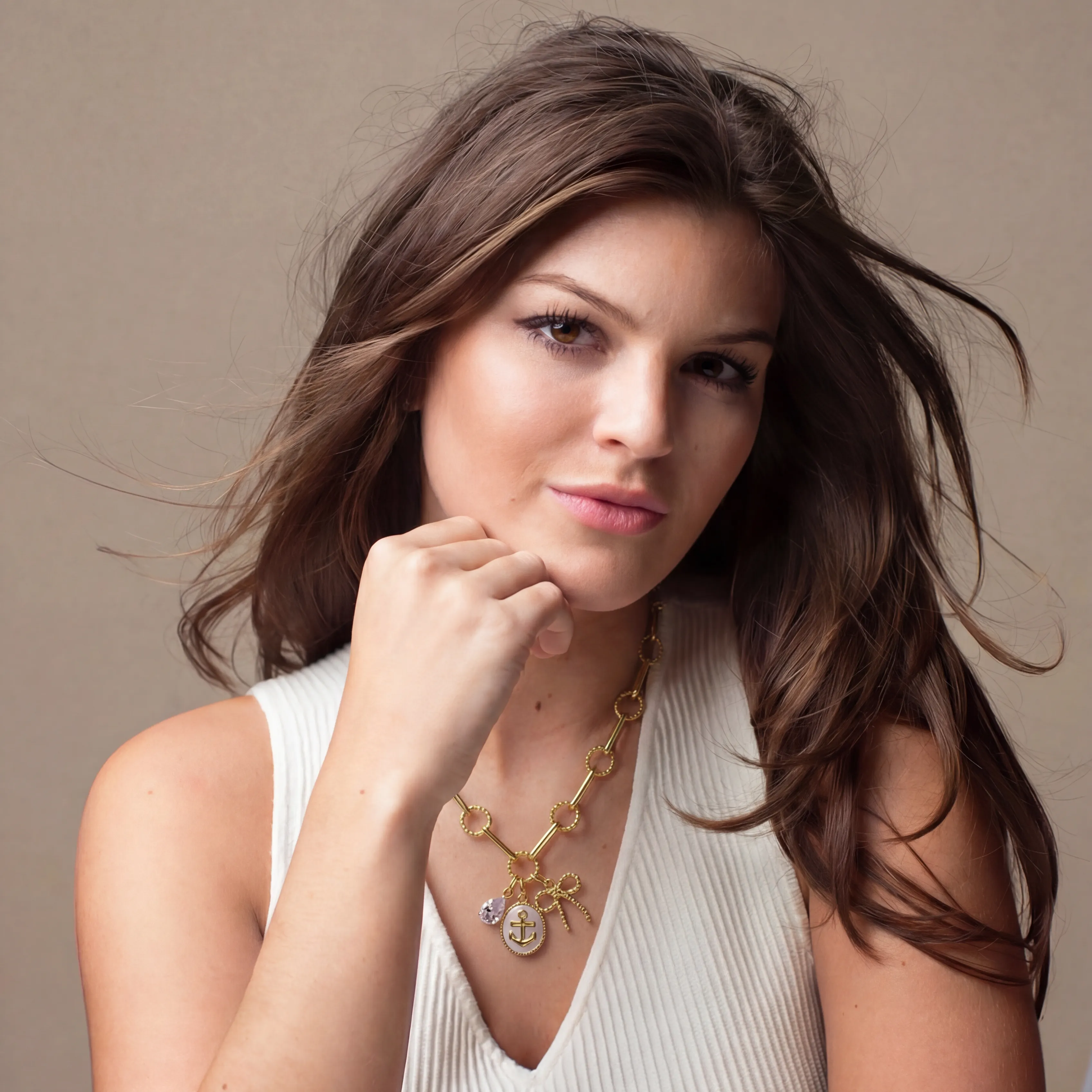 18k Gold Plated Round Disk, Oval Link Chain Necklace with Bow, Anchor, Crystal Teardrop sold by Charming Charlie product image thumbnail 2