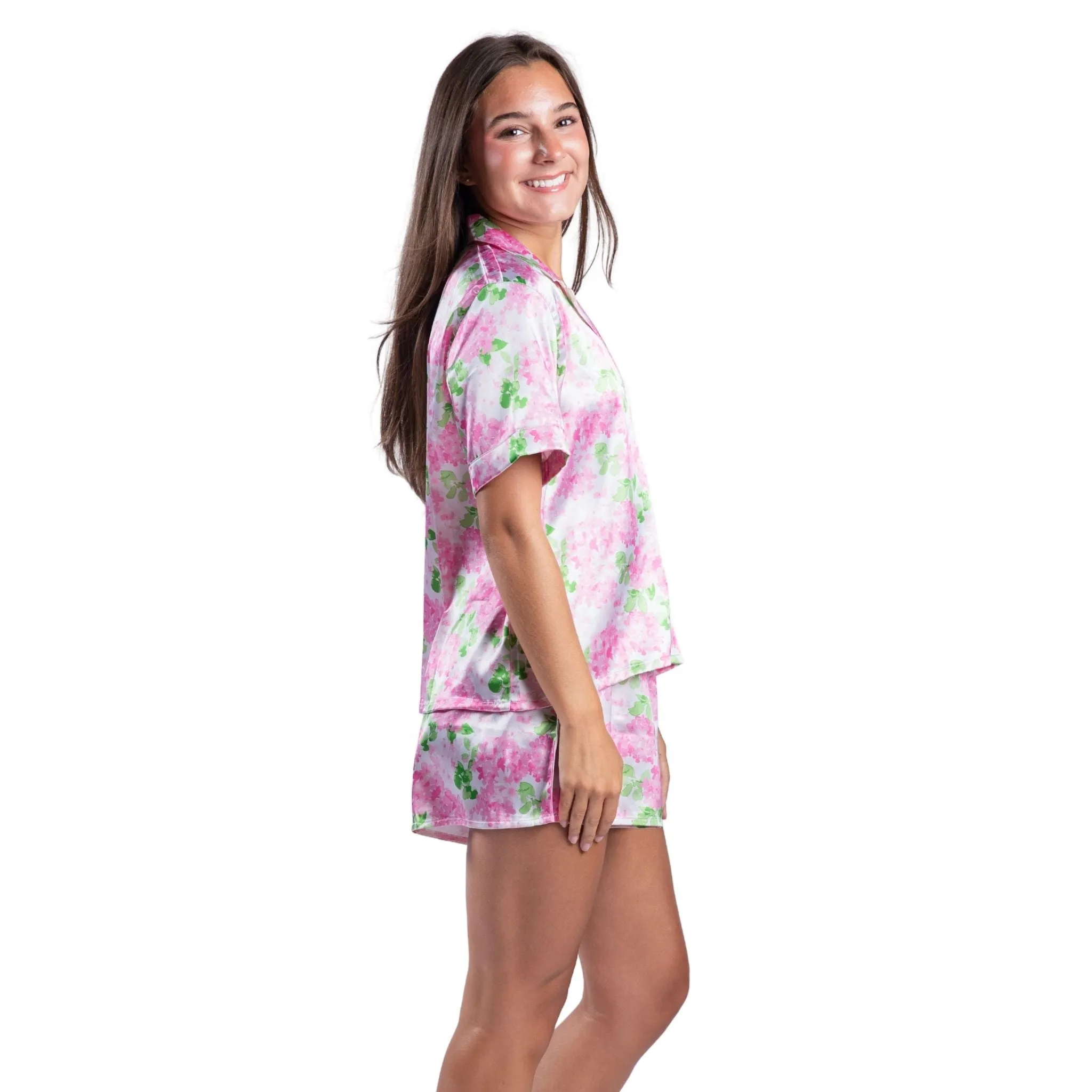 Darling Hydrangea Satin Pajama Short Set sold by Charming Charlie product image thumbnail 3