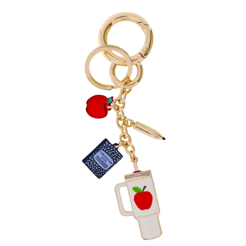 White, Red, Black Tumbler Cup Keychain with Notebook, Pencil & Apple Charms made by Charming Charlie