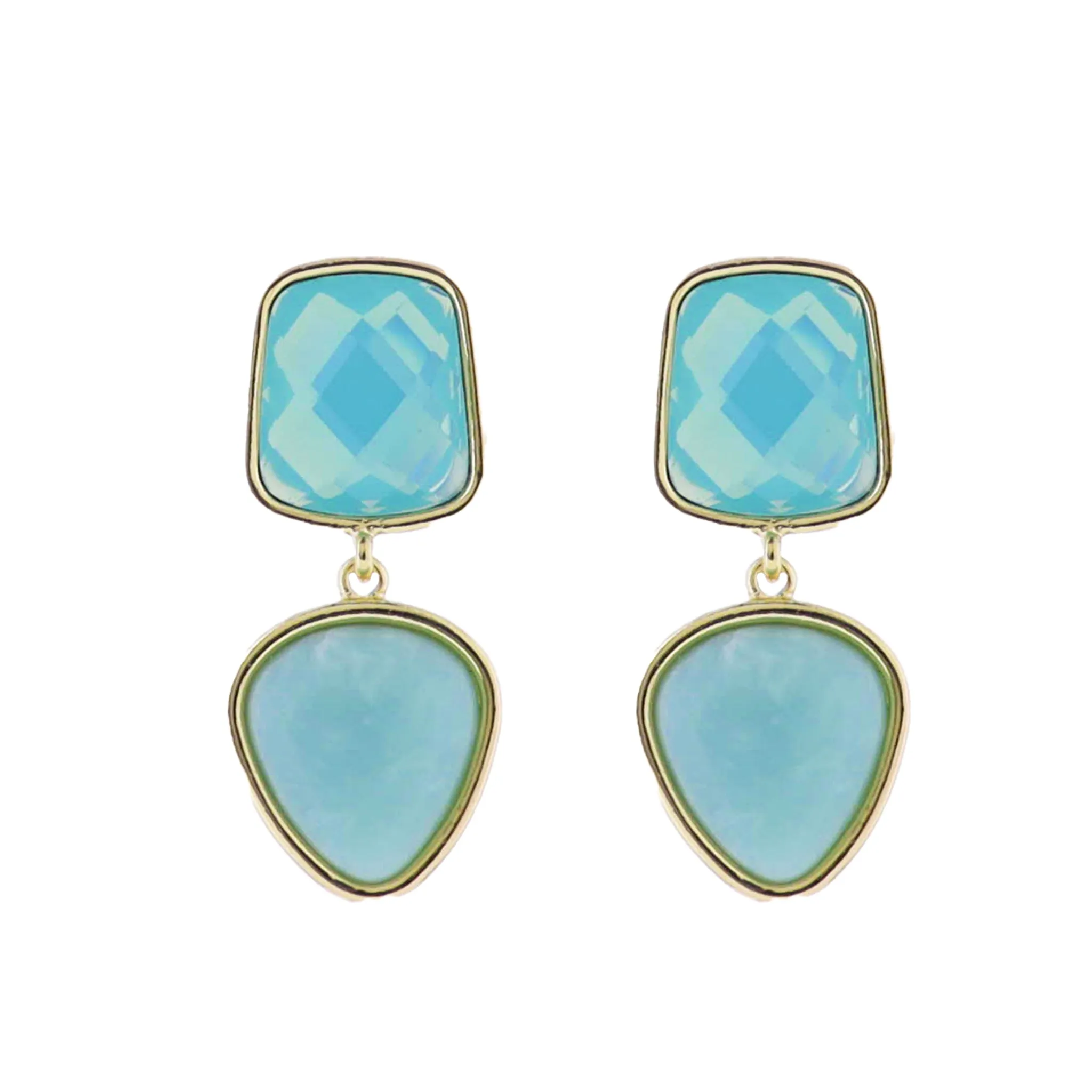 Mint Gemstone Square Post with Mint Rounded Triangle Stone Earring sold by Charming Charlie
