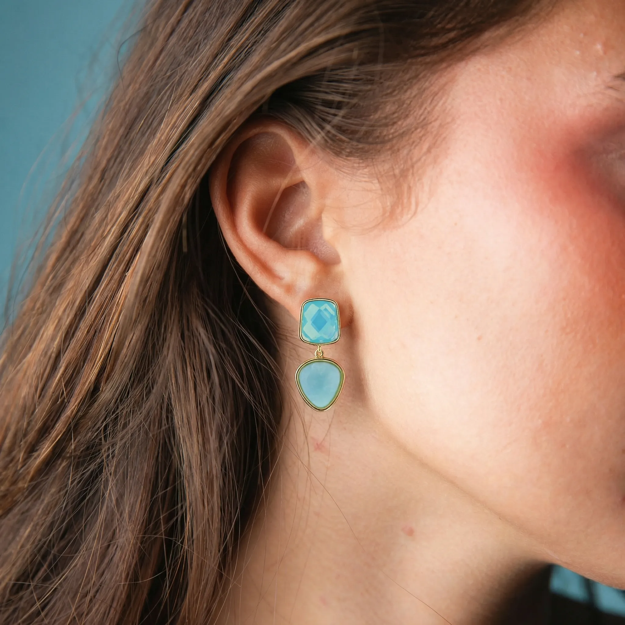 Mint Gemstone Square Post with Mint Rounded Triangle Stone Earring sold by Charming Charlie product image thumbnail 2