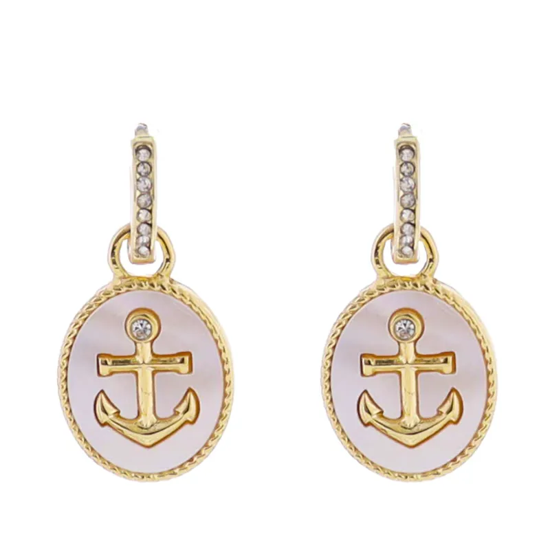 18k Gold Plated Huggie with Shell Oval with Anchor Earring sold by Charming Charlie