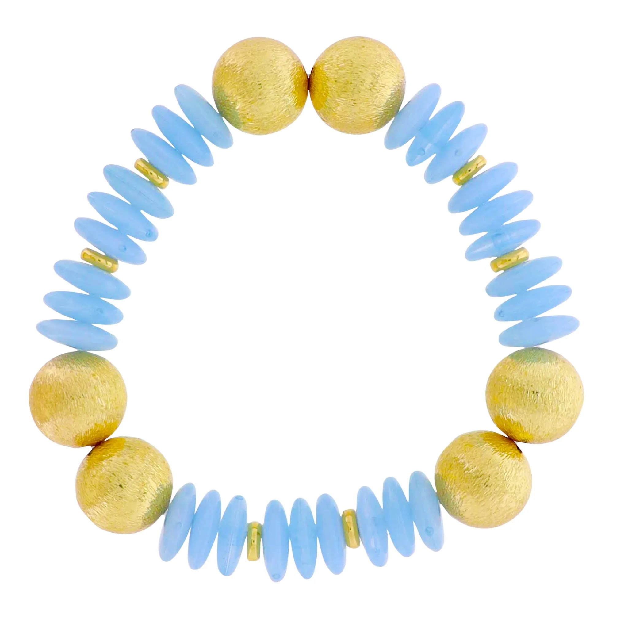 18k Gold Plated Light Blue Rondelle Beaded Stretch Bracelet with Gold Balls sold by Charming Charlie