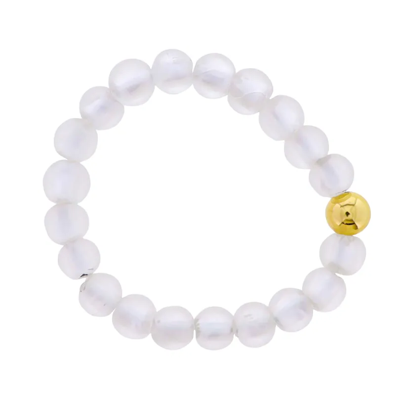 18k Gold Plated Clear Tumbled Glass Beaded Stretch Bracelet with Gold Ball sold by Charming Charlie