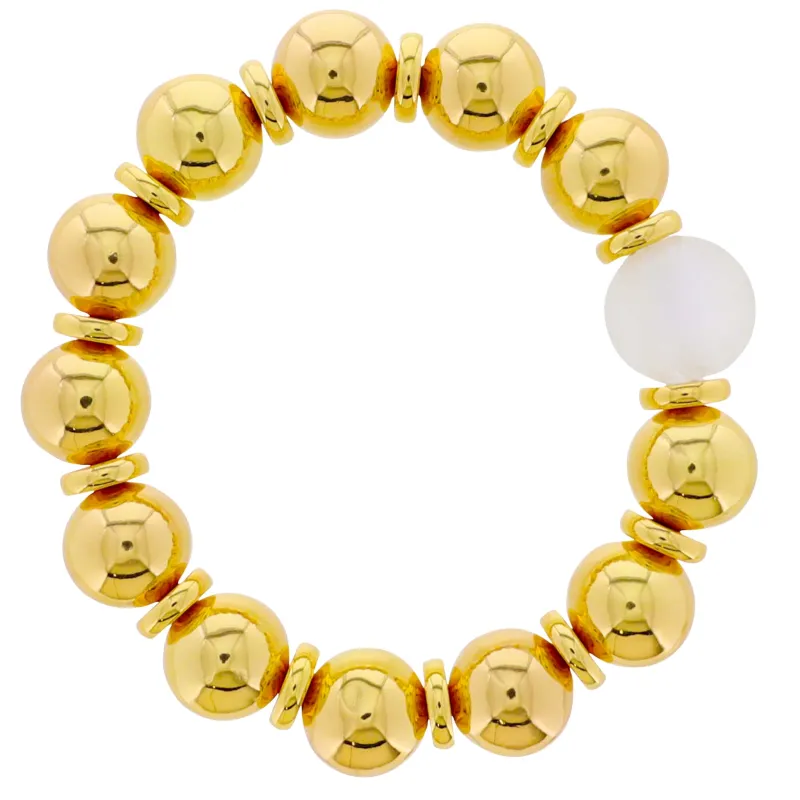18k Gold Plated Gold Beaded Stretch Bracelet with Clear Tumbled Glass Bead sold by Charming Charlie