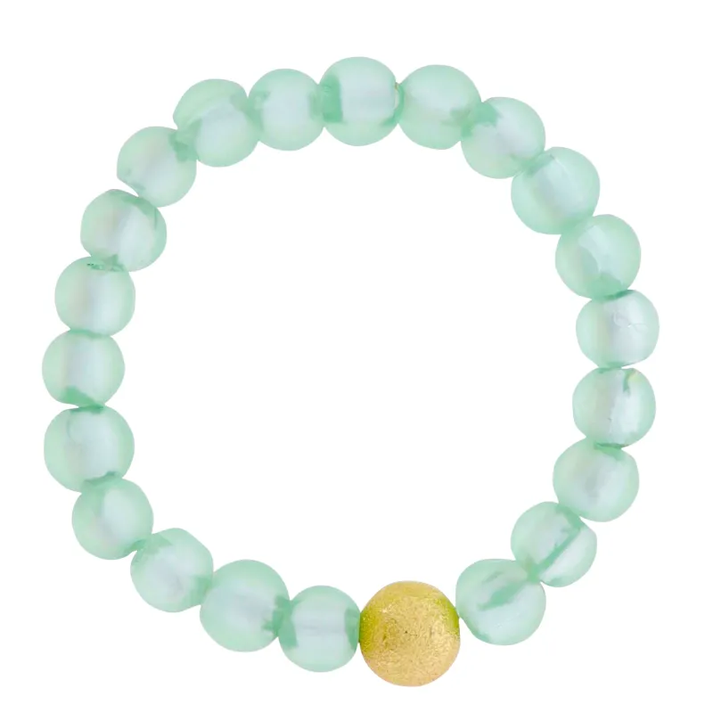 18k Gold Plated Mint Tumbled Glass Beaded Stretch Bracelet with Gold Textured Ball sold by Charming Charlie