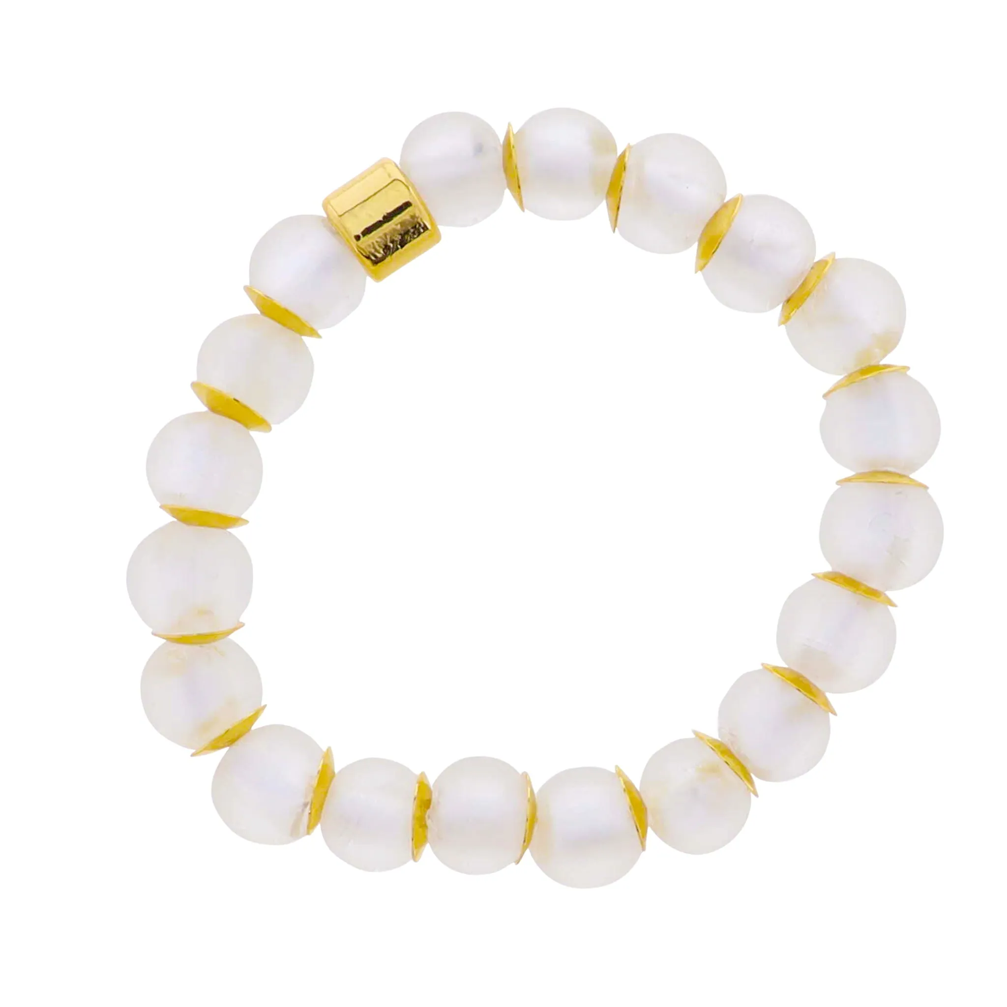 18k Gold Plated Clear Tumbled Glass Beaded Stretch Bracelet with Gold Bar sold by Charming Charlie