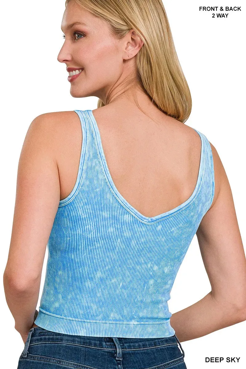Zenana 2 Way Neckline Washed Ribbed Seamless Tank Top sold by Charming Charlie product image thumbnail 3