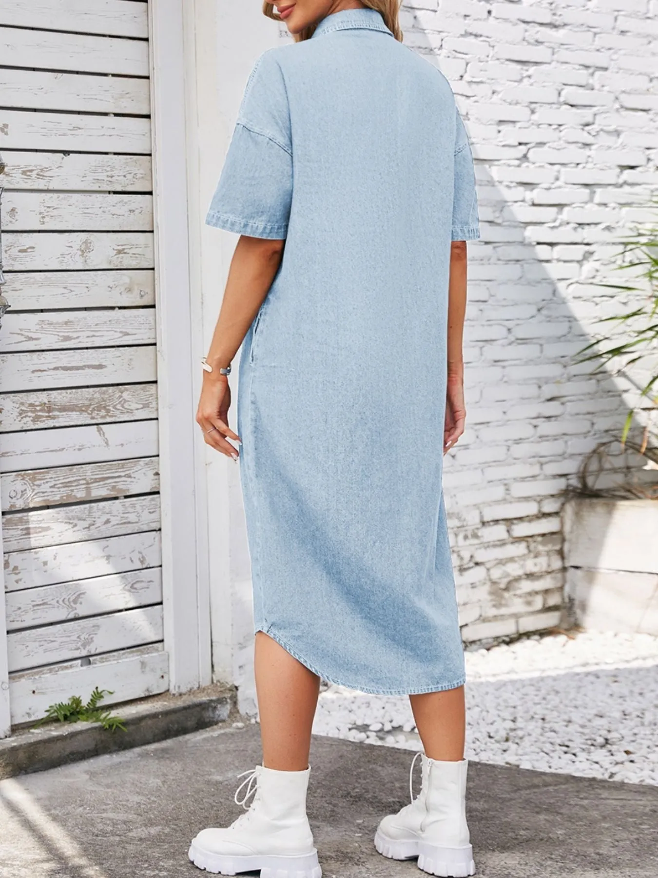 Casual Button-Down Half Sleeve Denim Dress sold by Charming Charlie product image thumbnail 2