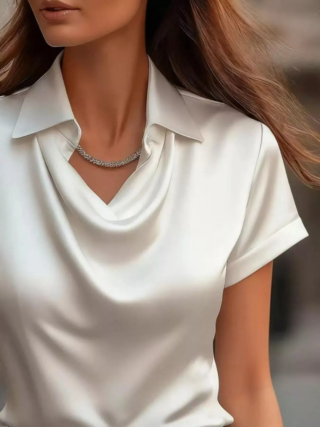 Full Size Satin Short Sleeve Blouse Plus Size sold by Charming Charlie product image thumbnail 4