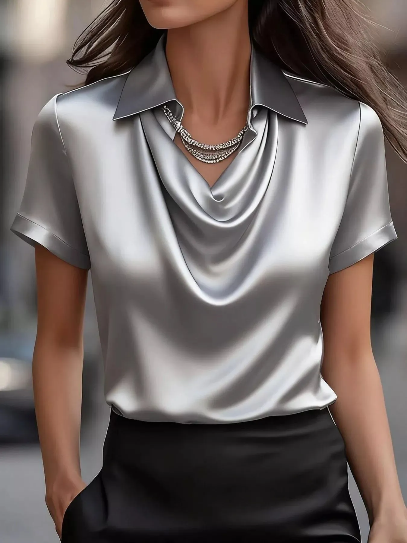 Full Size Satin Short Sleeve Blouse Plus Size sold by Charming Charlie product image thumbnail 5