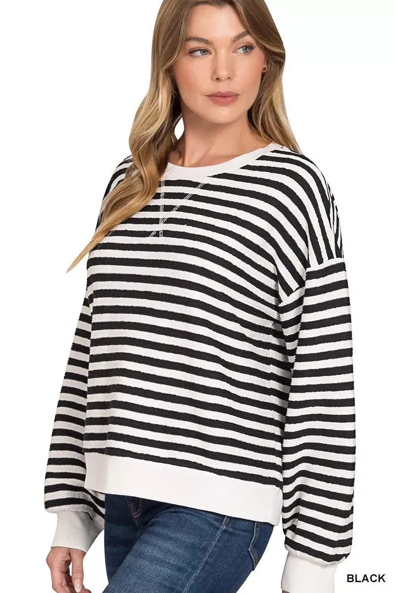 Zenana Striped Round Neck Sweatshirt sold by Charming Charlie product image thumbnail 2