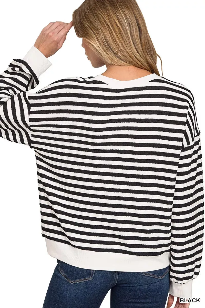 Zenana Striped Round Neck Sweatshirt sold by Charming Charlie product image thumbnail 3