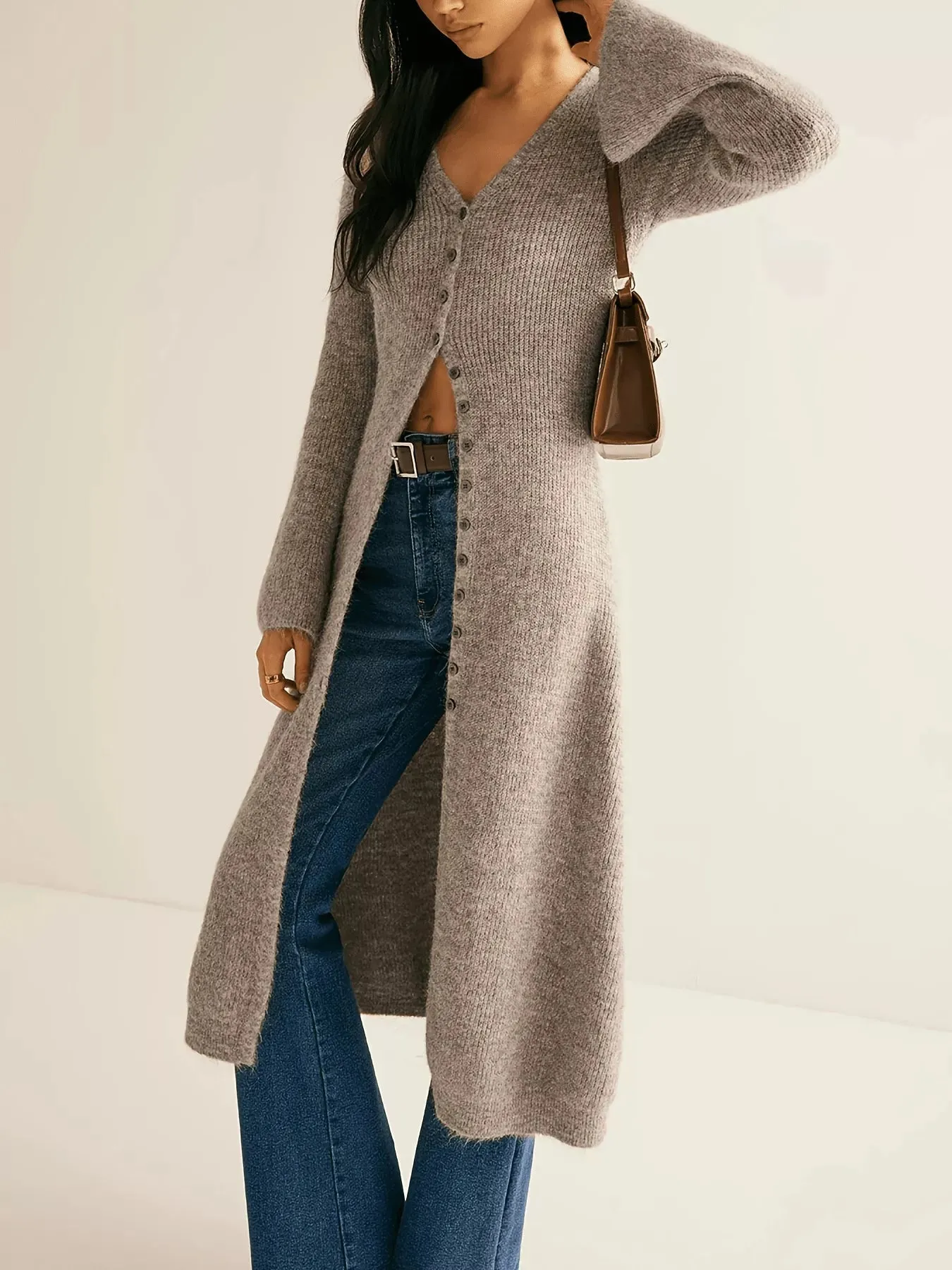 Longline Button-Down Bell Sleeve Cardigan sold by Charming Charlie product image thumbnail 4