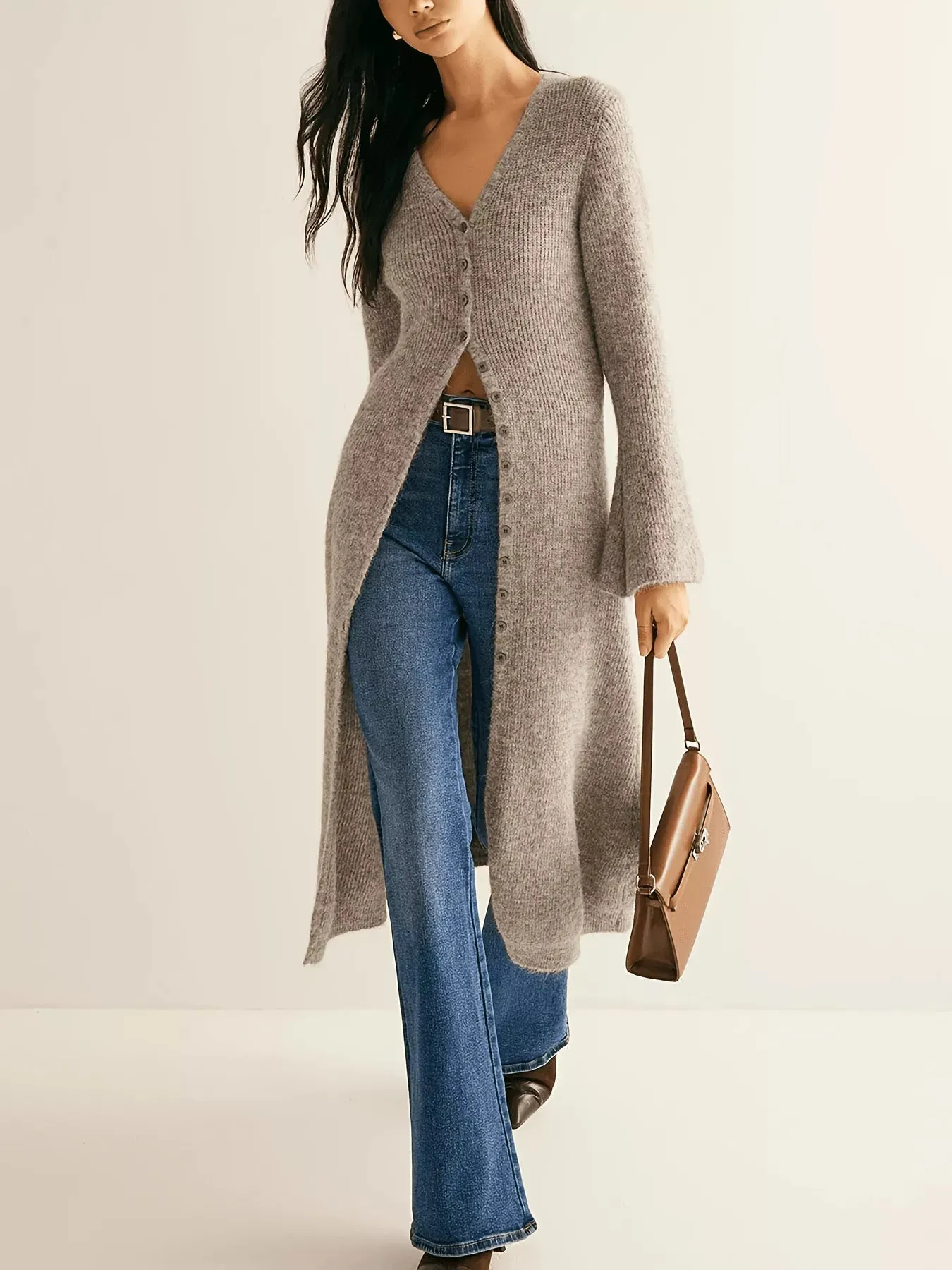 Longline Button-Down Bell Sleeve Cardigan sold by Charming Charlie