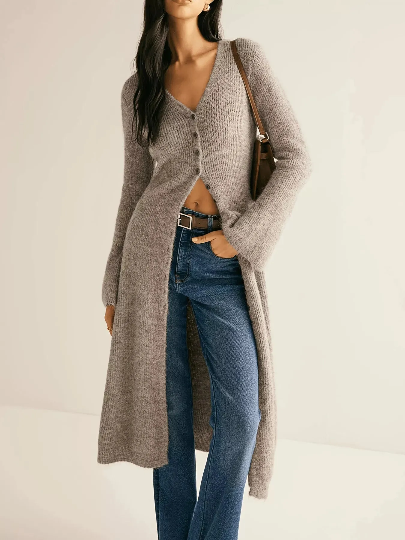 Longline Button-Down Bell Sleeve Cardigan sold by Charming Charlie product image thumbnail 3