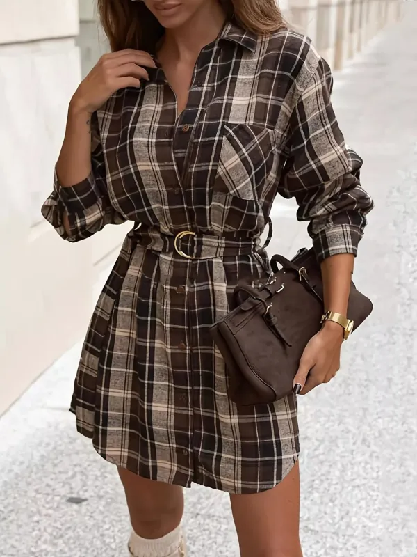 Plaid Button Up Shirt Dress sold by Charming Charlie
