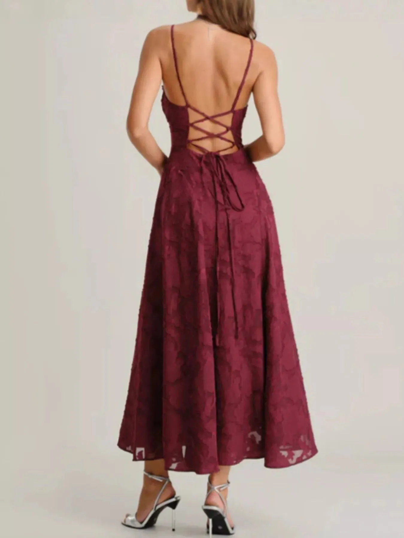 Lace Up Back Spaghetti Strap Maxi Dress sold by Charming Charlie product image thumbnail 2
