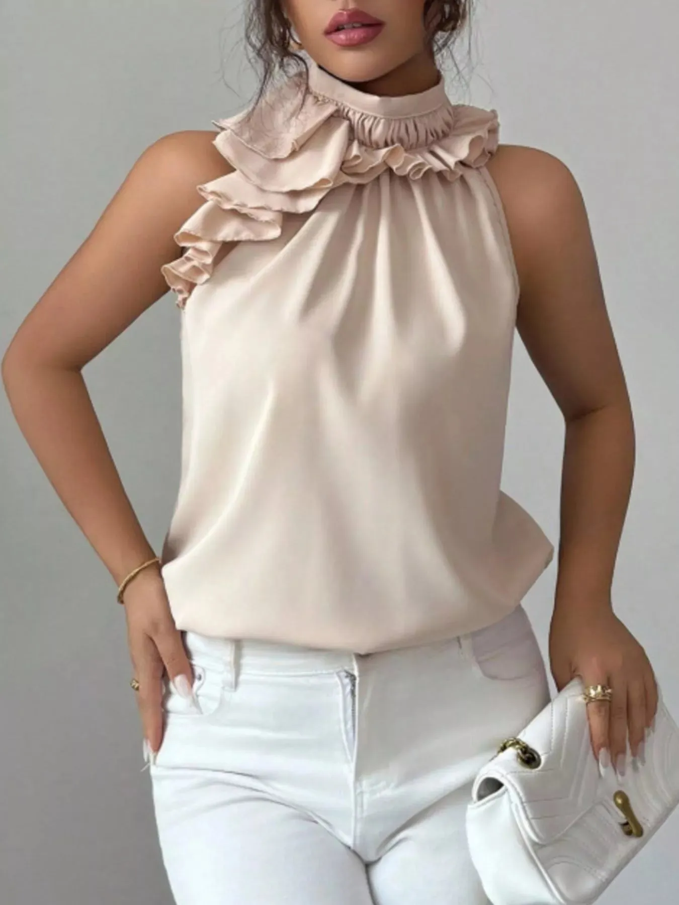 Ruffle High Neck Sleeveless Tank sold by Charming Charlie product image thumbnail 4