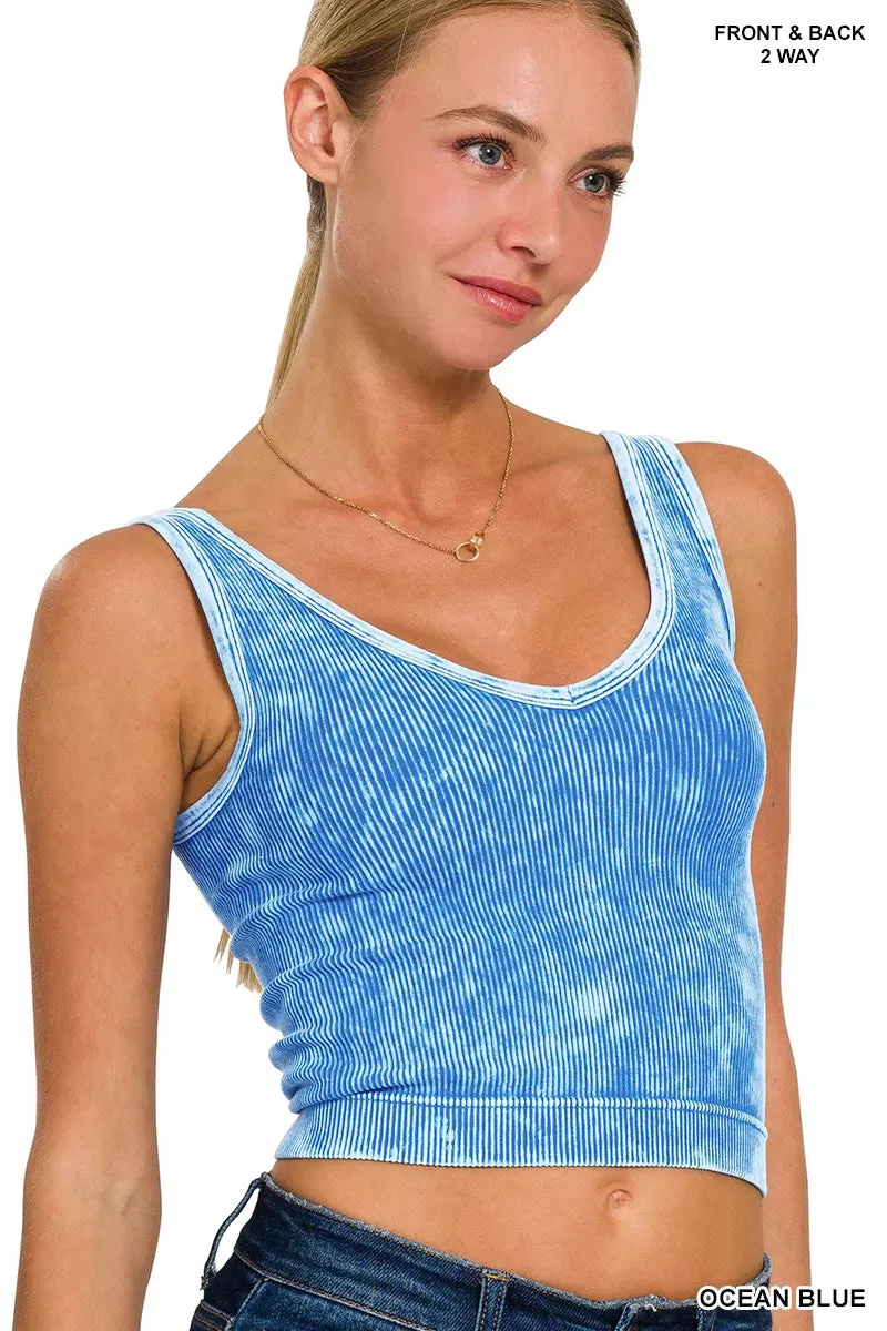 Zenana 2 Way Neckline Washed Ribbed Seamless Tank Top sold by Charming Charlie product image thumbnail 2