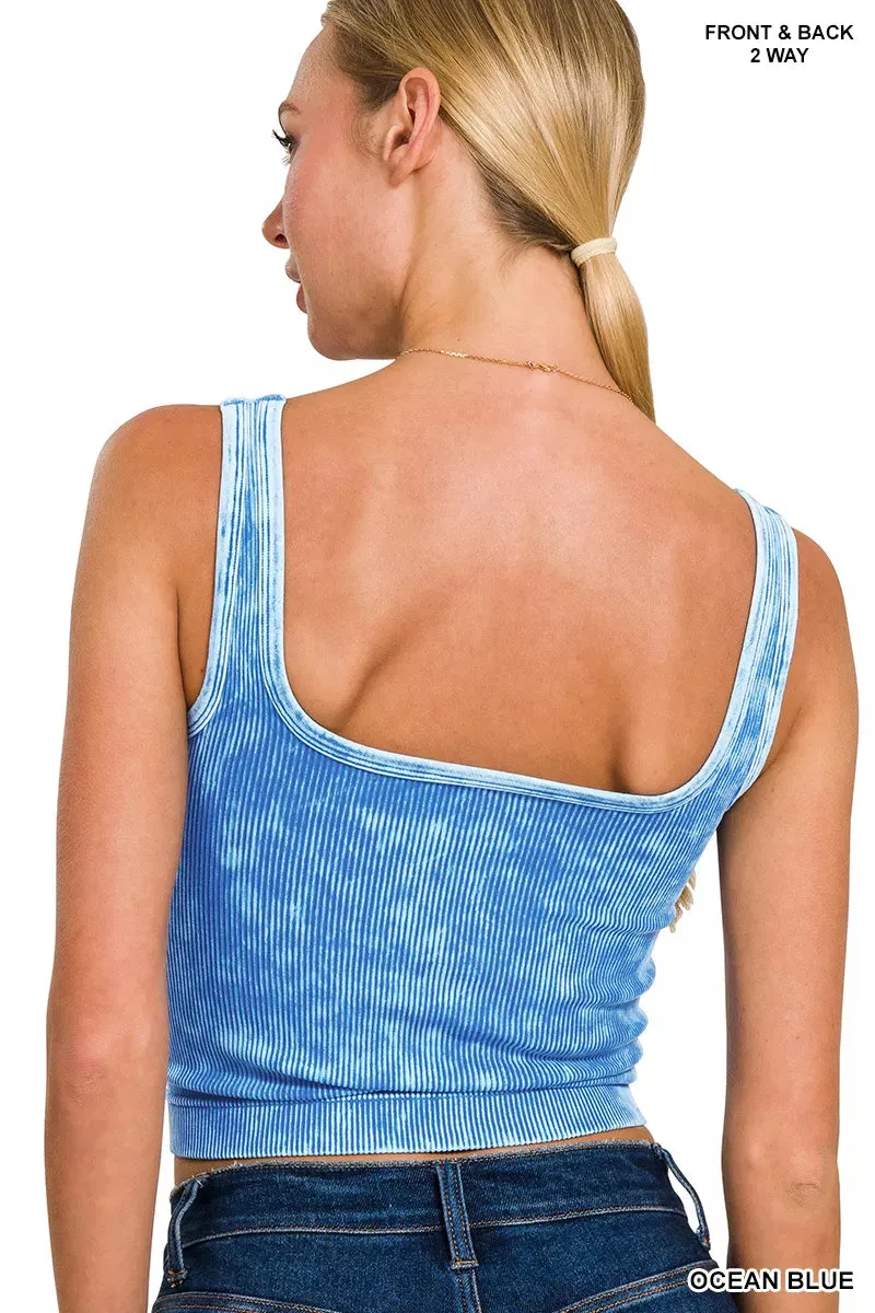Zenana 2 Way Neckline Washed Ribbed Seamless Tank Top sold by Charming Charlie product image thumbnail 4