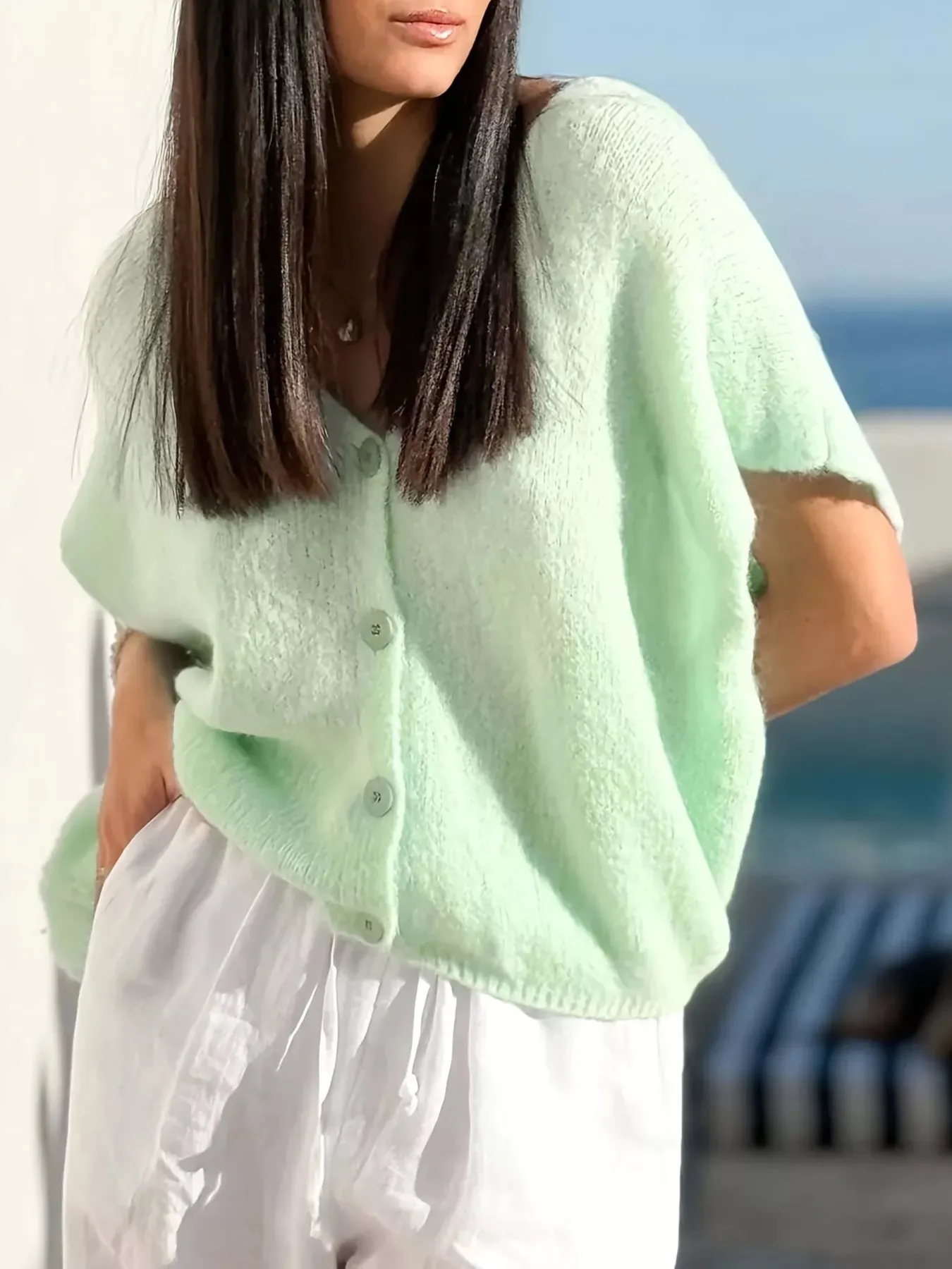 Button Up Short Sleeve Cardigan sold by Charming Charlie product image thumbnail 2