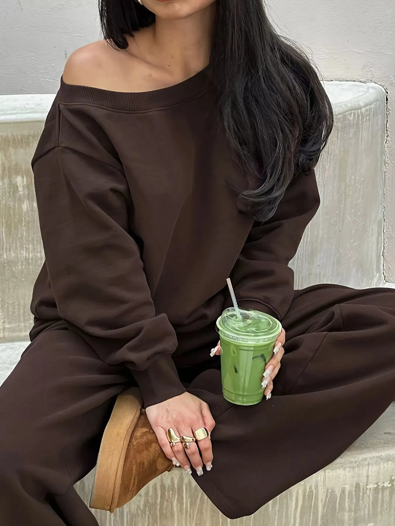 Boat Neck Long Sleeve Sweatshirt and Pants Set sold by Charming Charlie product image thumbnail 4