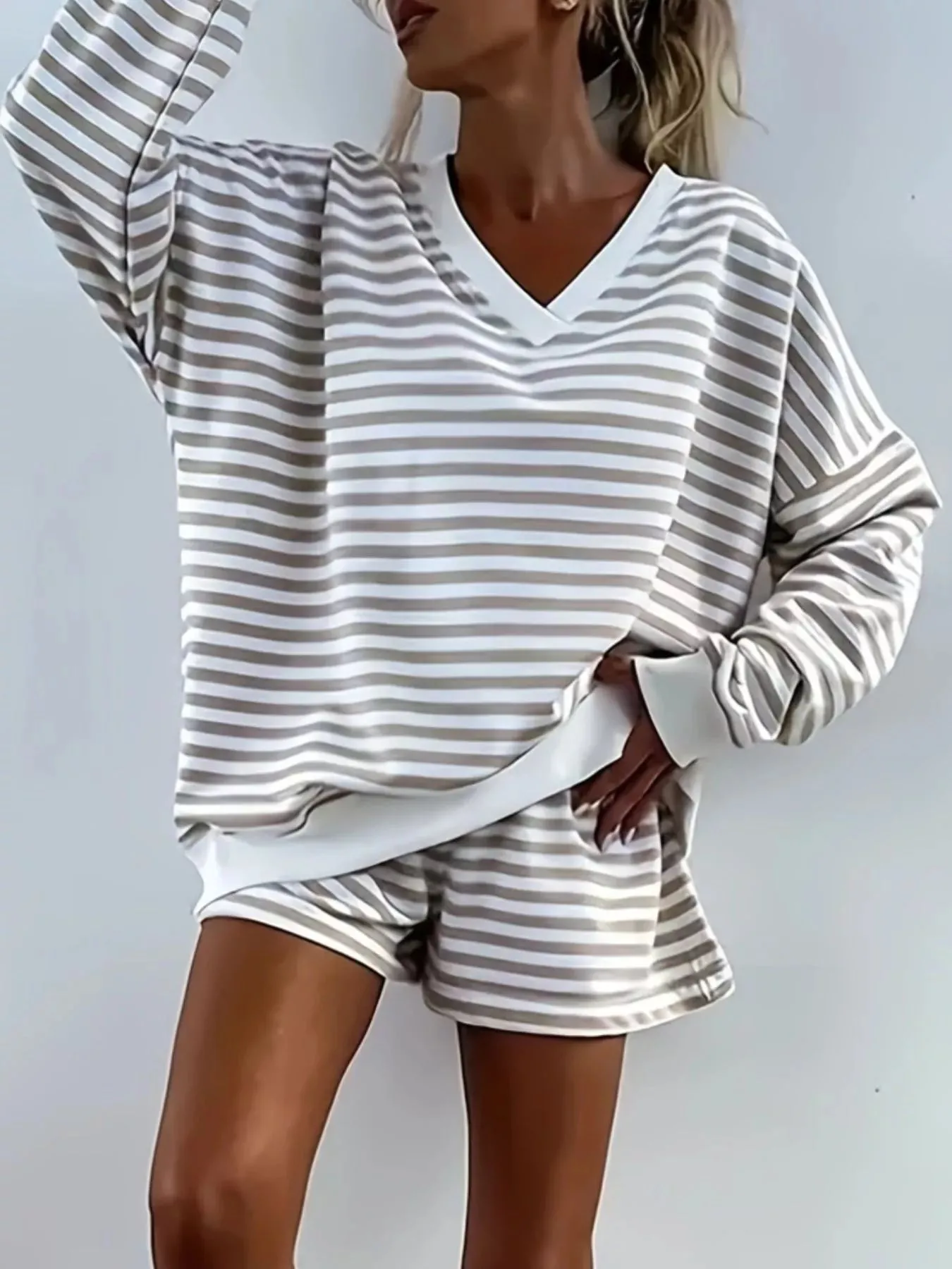 Striped V-Neck Top and Shorts Set sold by Charming Charlie product image thumbnail 3