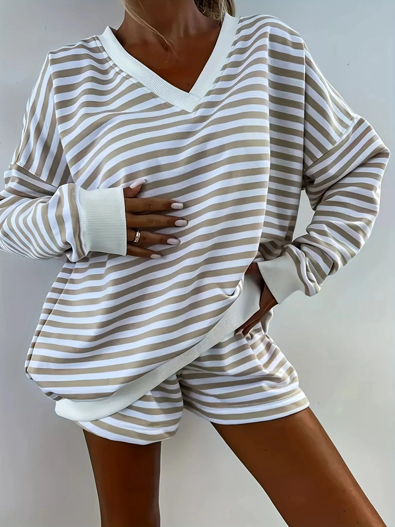 Striped V-Neck Top and Shorts Set sold by Charming Charlie product image thumbnail 2