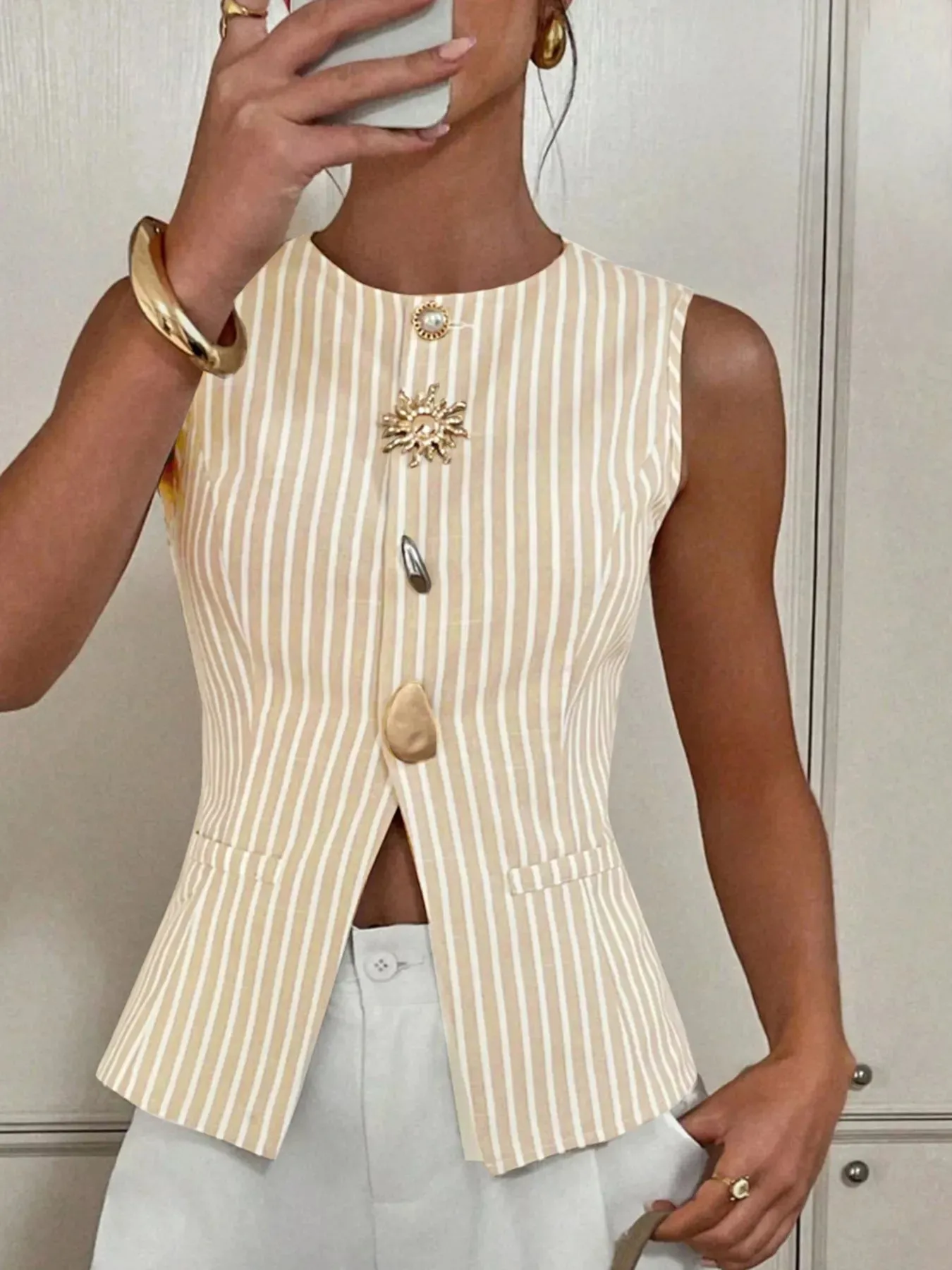 Striped Button-Down Vest sold by Charming Charlie product image thumbnail 4