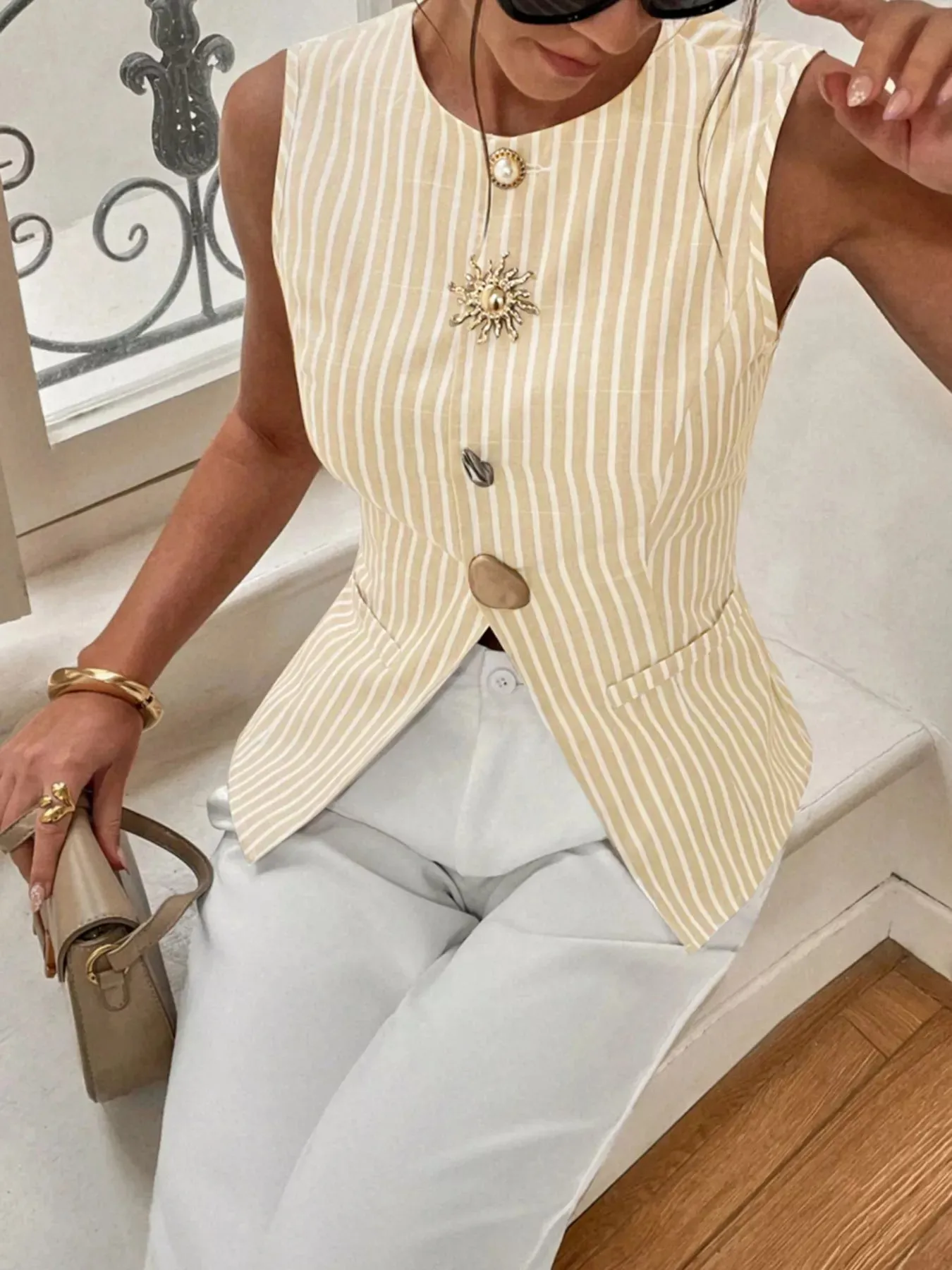 Striped Button-Down Vest sold by Charming Charlie product image thumbnail 2