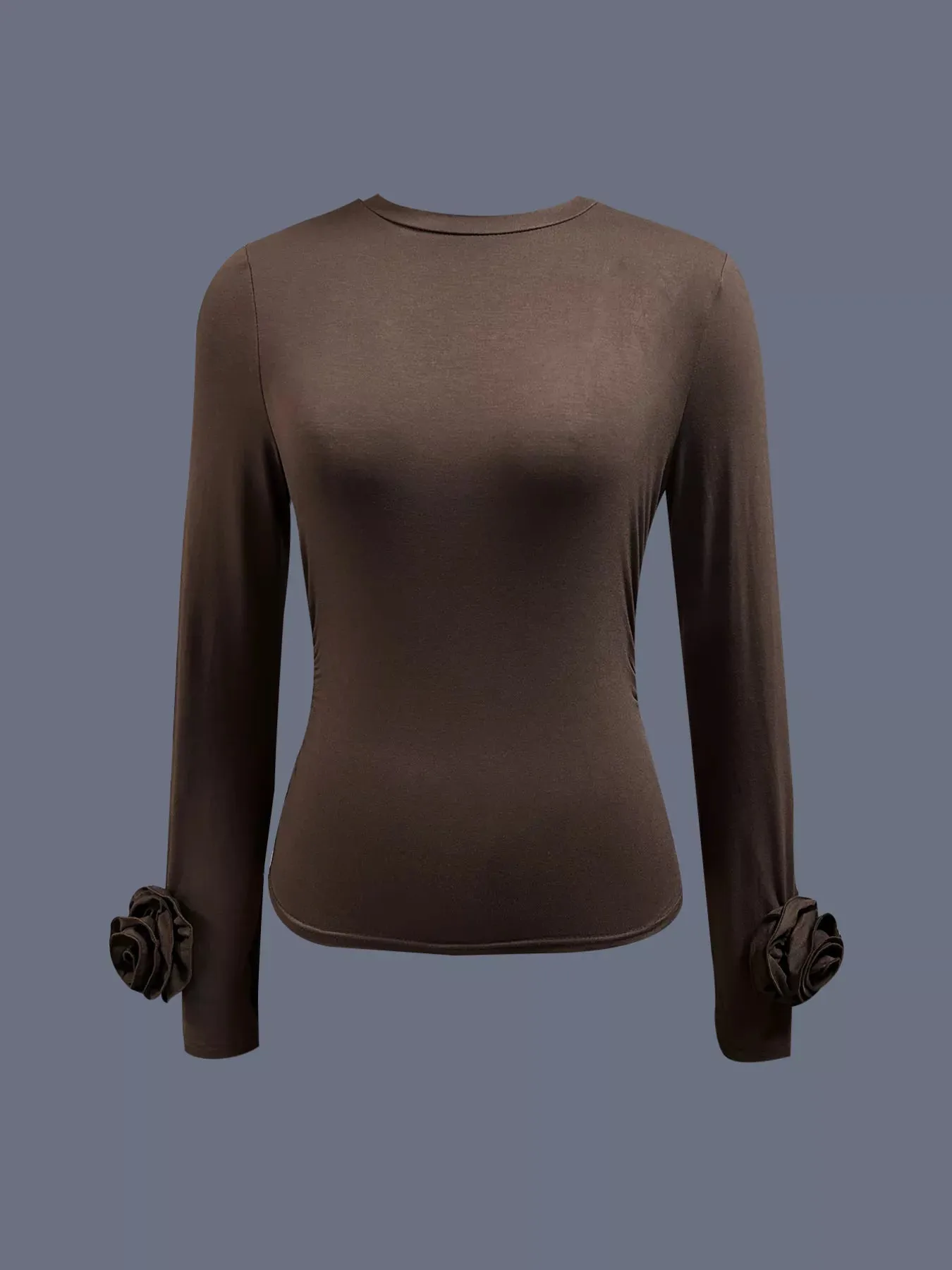 Ruched Long Sleeve T-Shirt with Floral Cuff Detail sold by Charming Charlie product image thumbnail 4